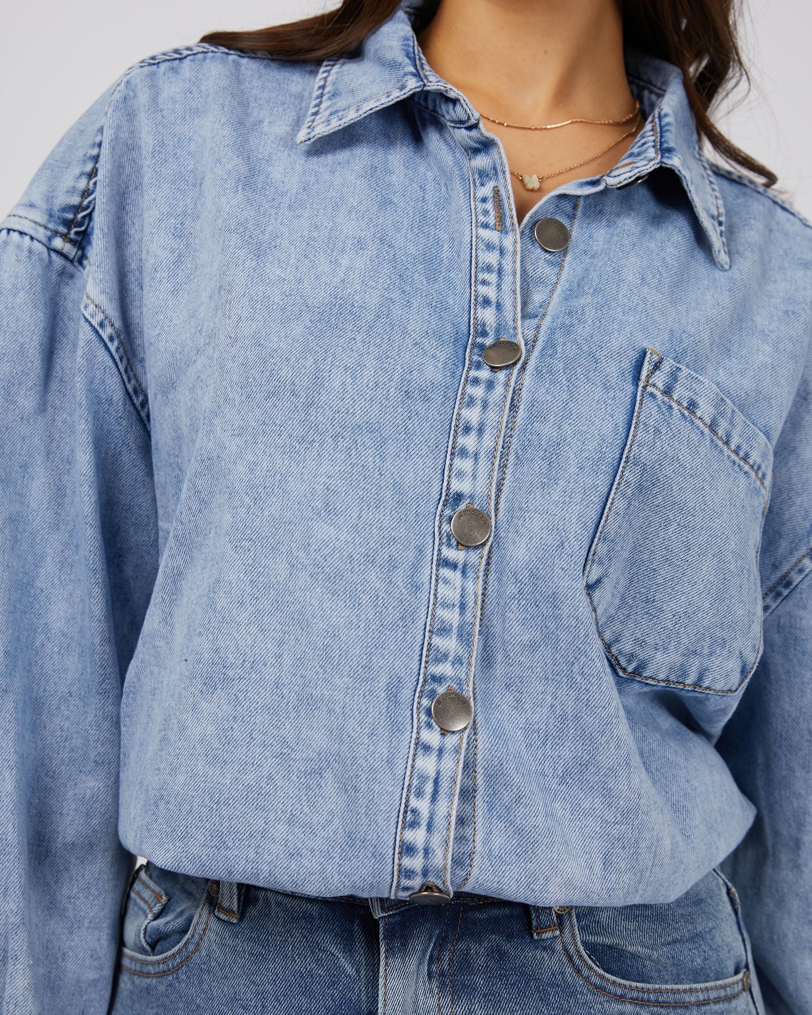 All About Eve Maci Denim Shirt [COLOUR:Light blue SIZE:6]