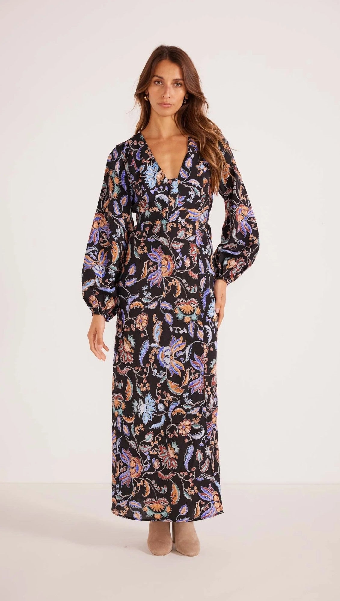 MinkPink Celeste Long Sleeve Midi Dress [COLOUR:Chintz Floral SIZE:XS]