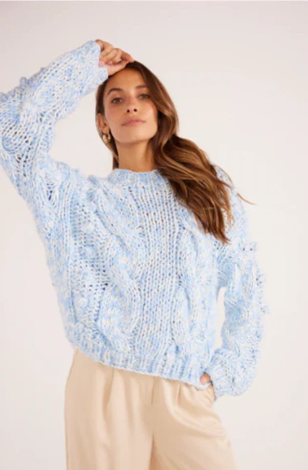 MinkPink Lucero Cable Knit Jumper [COLOUR:Baby blue SIZE:XS]