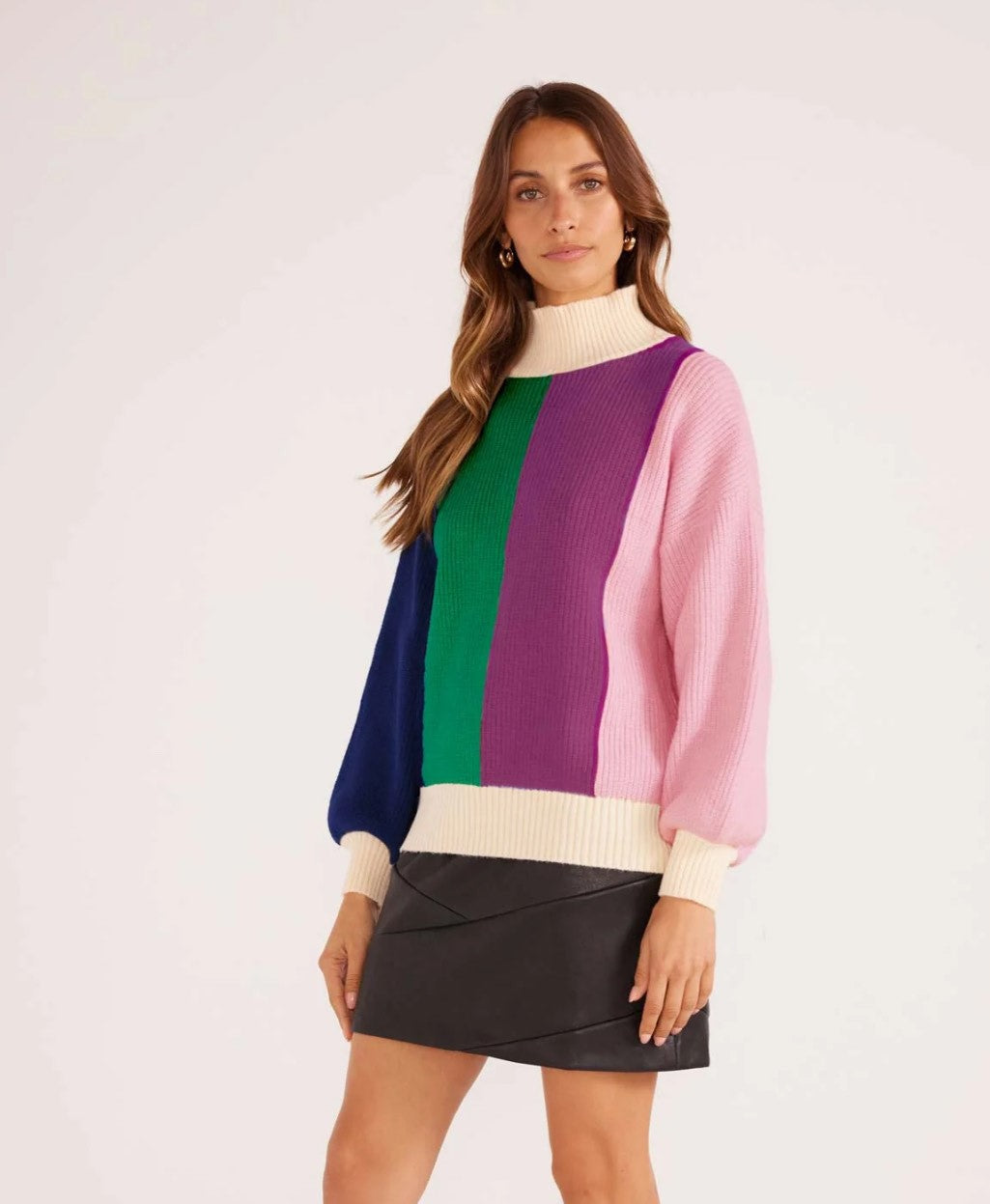 MinkPink Zia Colour Block Knit Jumper [COLOUR:Sapphire/Emerald SIZE:XS]