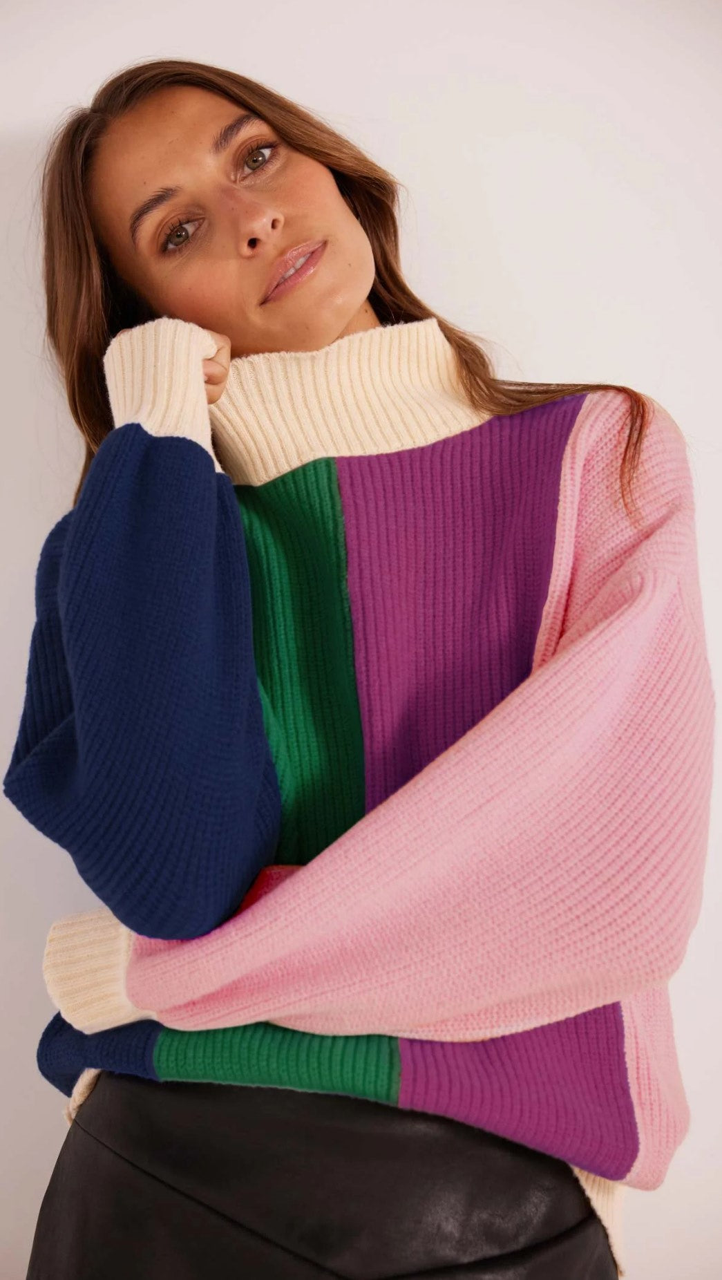 MinkPink Zia Colour Block Knit Jumper [COLOUR:Sapphire/Emerald SIZE:XS]