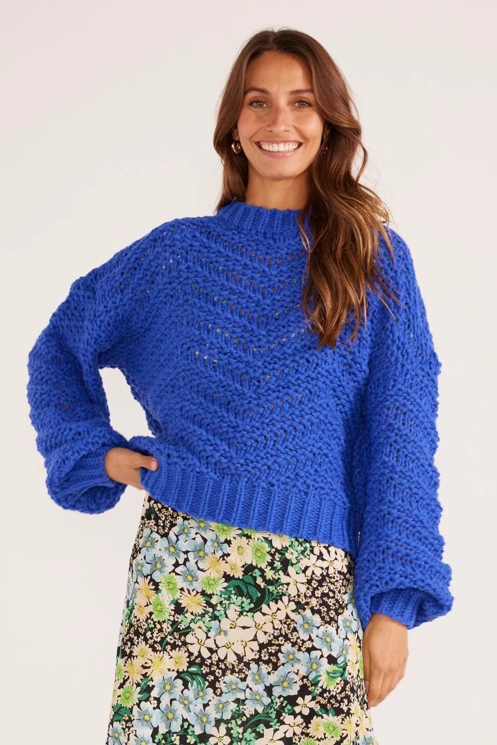 MinkPink Luna Zig-Zag Knit Jumper [COLOUR:Sapphire SIZE:XS]