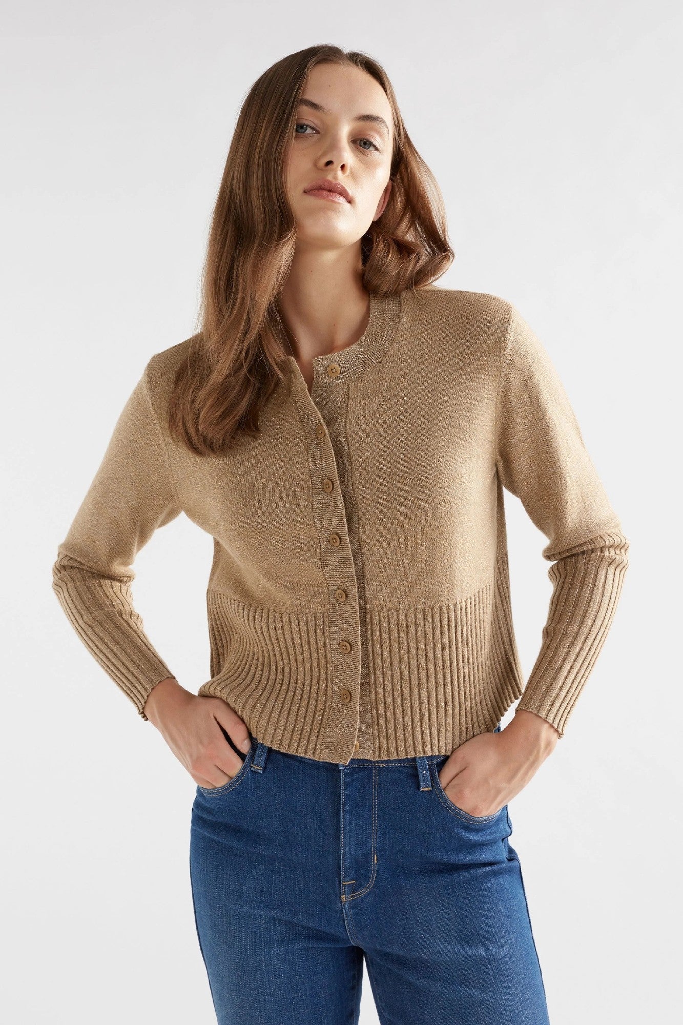 Elk Finby Metallic Cardi [COLOUR:Metallic Gold SIZE:Xs/s]