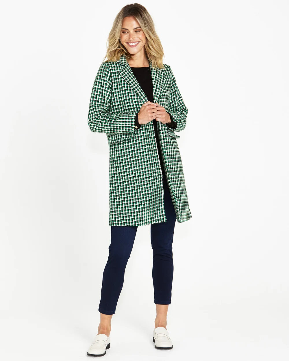 Betty Basics Wanda Coat [COLOUR:Green Houndstooth SIZE:S]