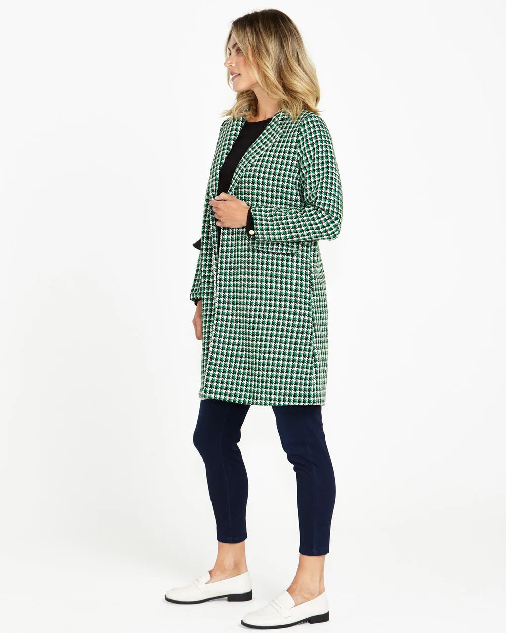 Betty Basics Wanda Coat [COLOUR:Green Houndstooth SIZE:S]