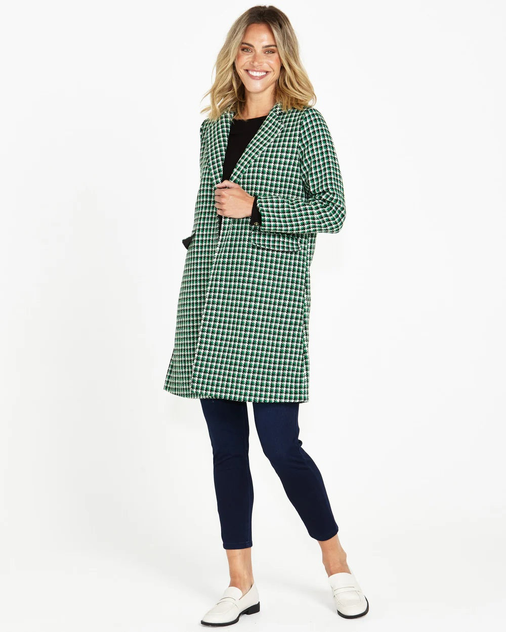 Betty Basics Wanda Coat [COLOUR:Green Houndstooth SIZE:S]