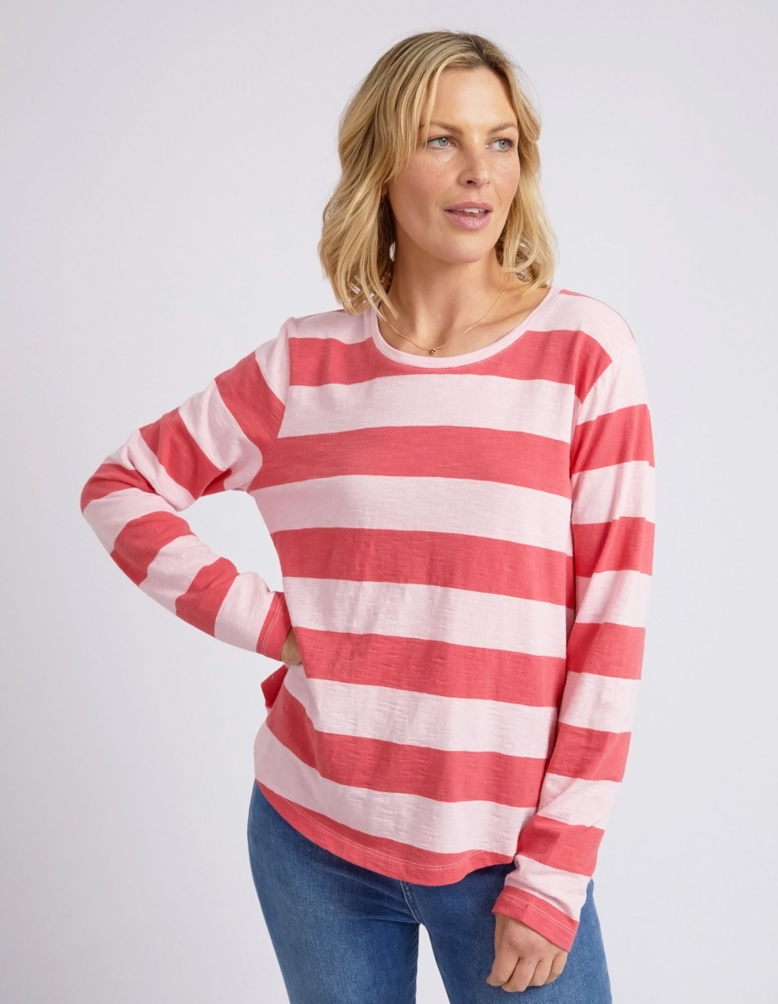 Elm Spritz Stripe L/S Tee [COLOUR:Coral SIZE:8]