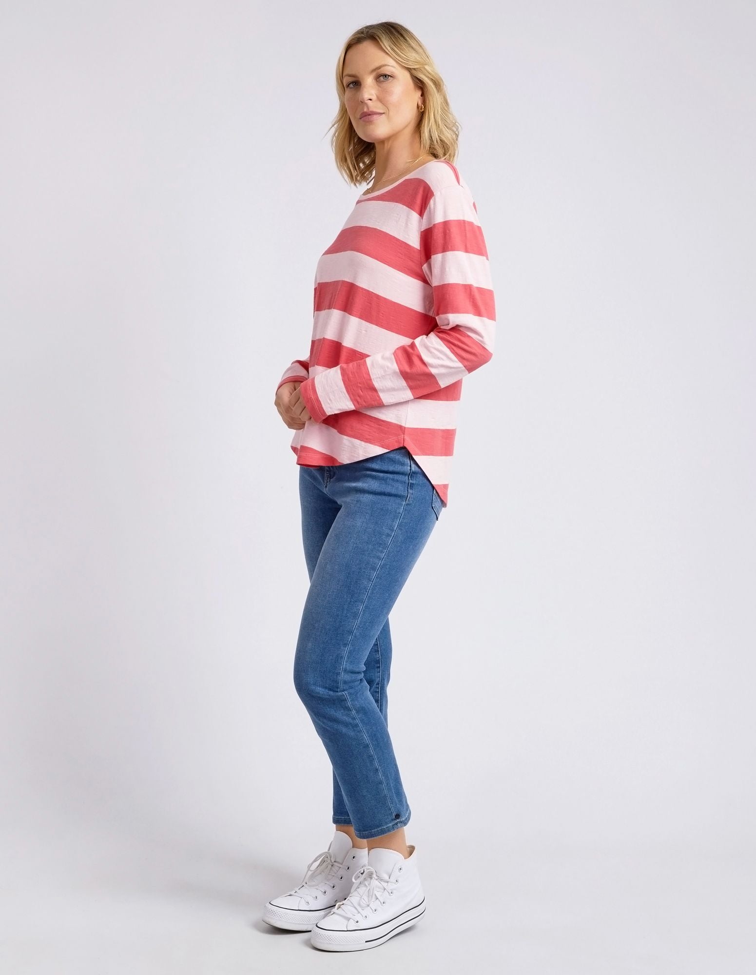 Elm Spritz Stripe L/S Tee [COLOUR:Coral SIZE:8]