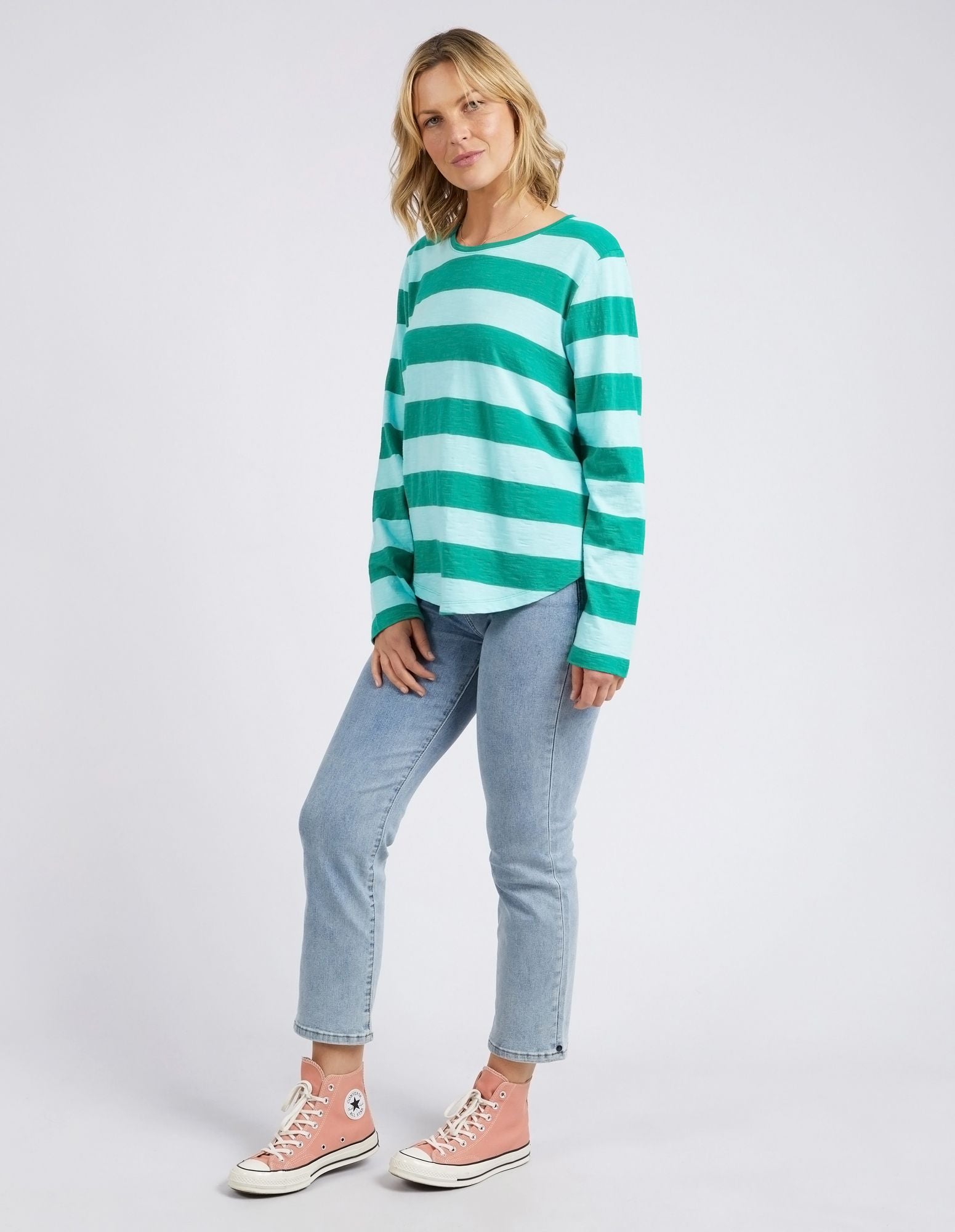 Elm Spritz Stripe L/S Tee [COLOUR:Goodness Green SIZE:8]