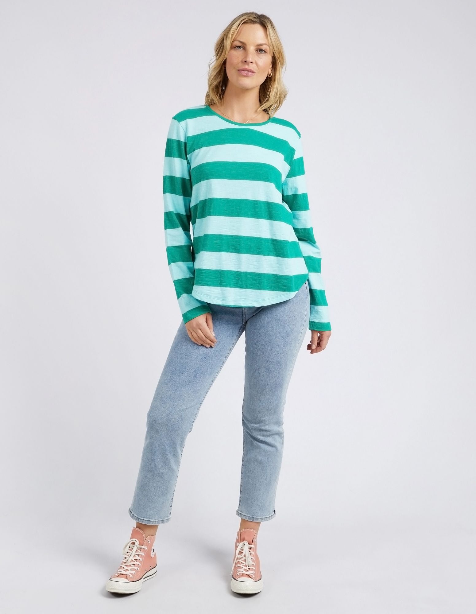 Elm Spritz Stripe L/S Tee [COLOUR:Goodness Green SIZE:8]