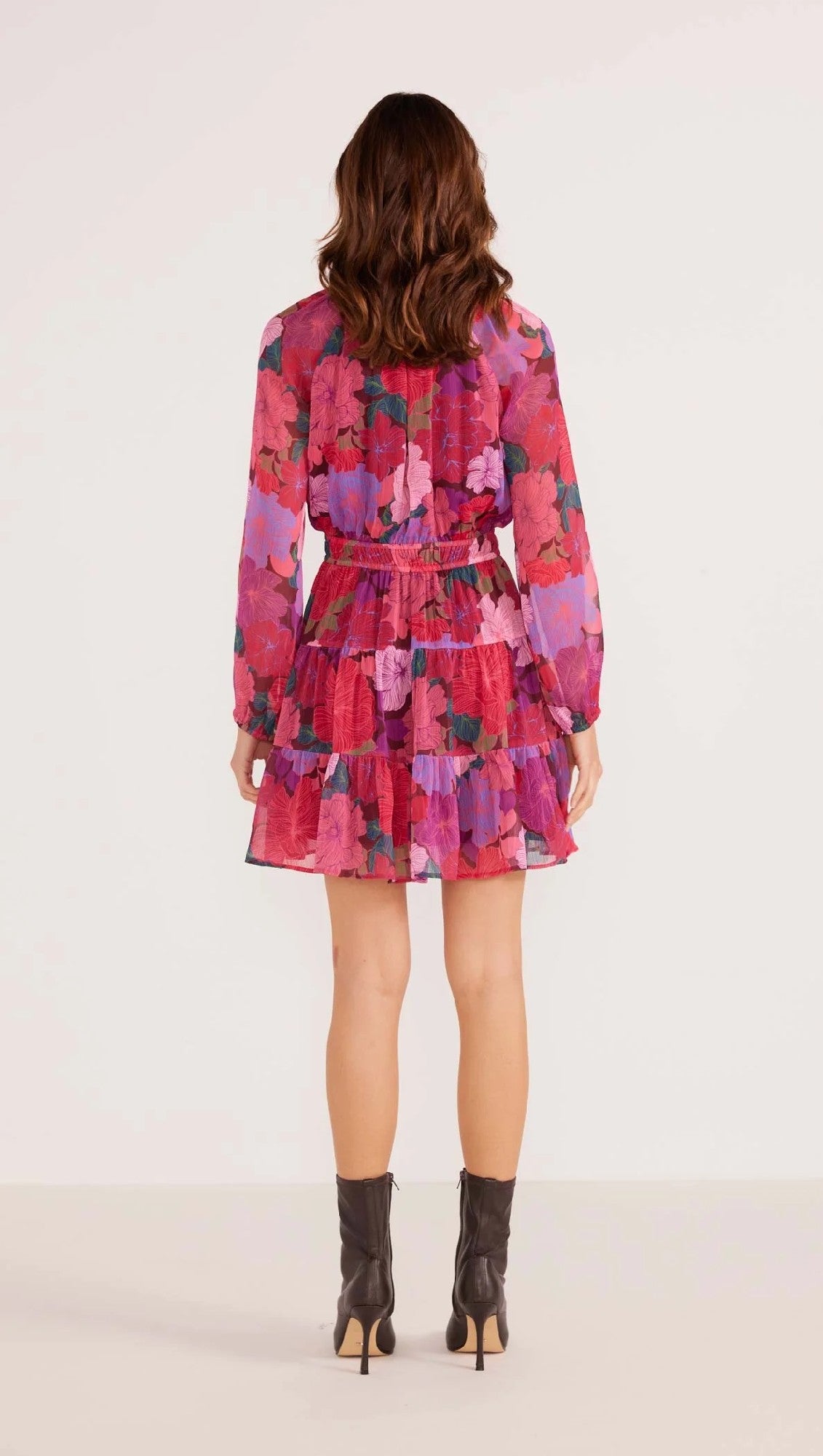 MinkPink Lexie Long Sleeve Mini Dress [COLOUR:Floral Blooms SIZE:S]