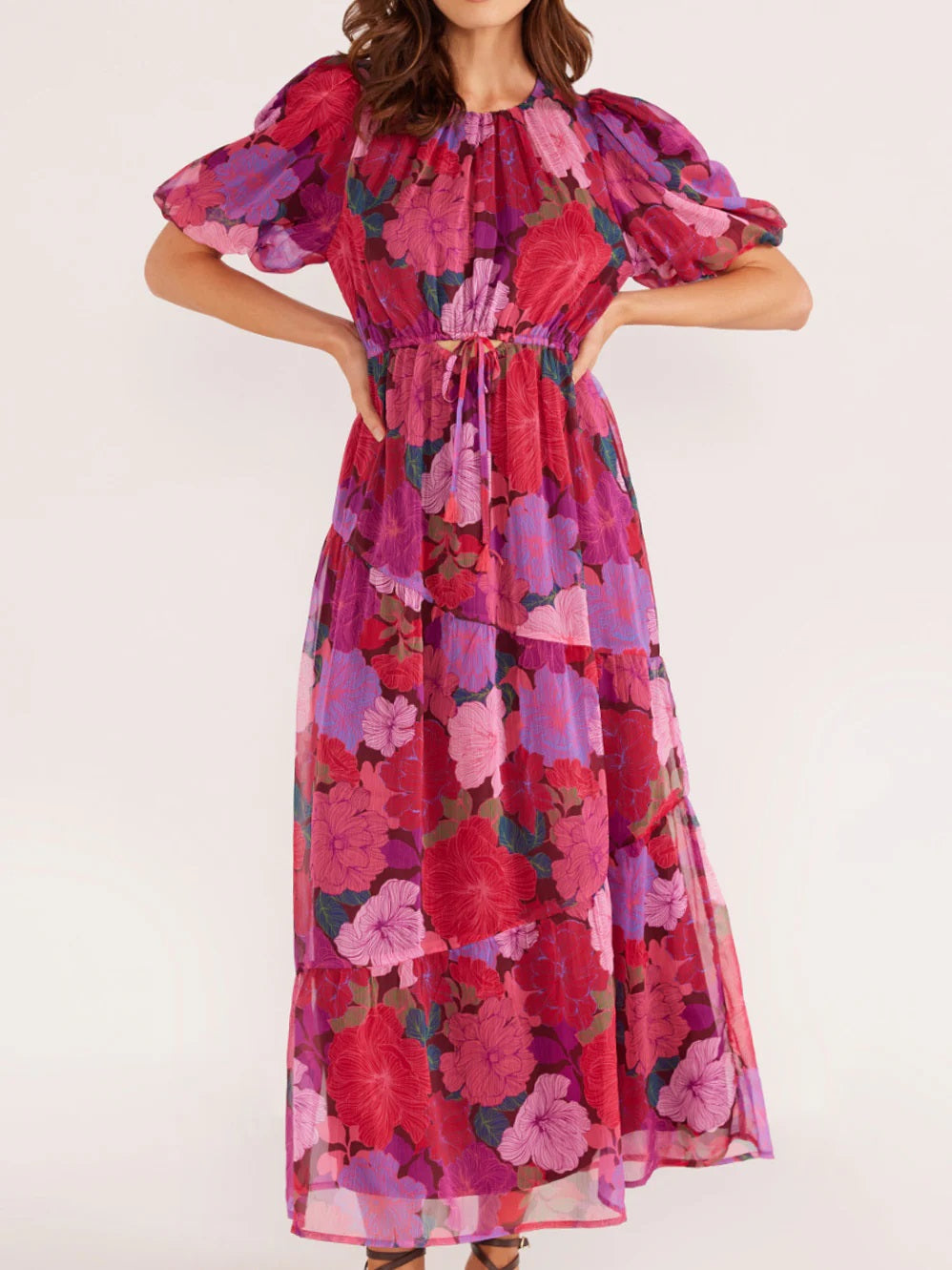 MinkPink Lexie Tiered Midi Dress [COLOUR:Floral Blooms SIZE:S]