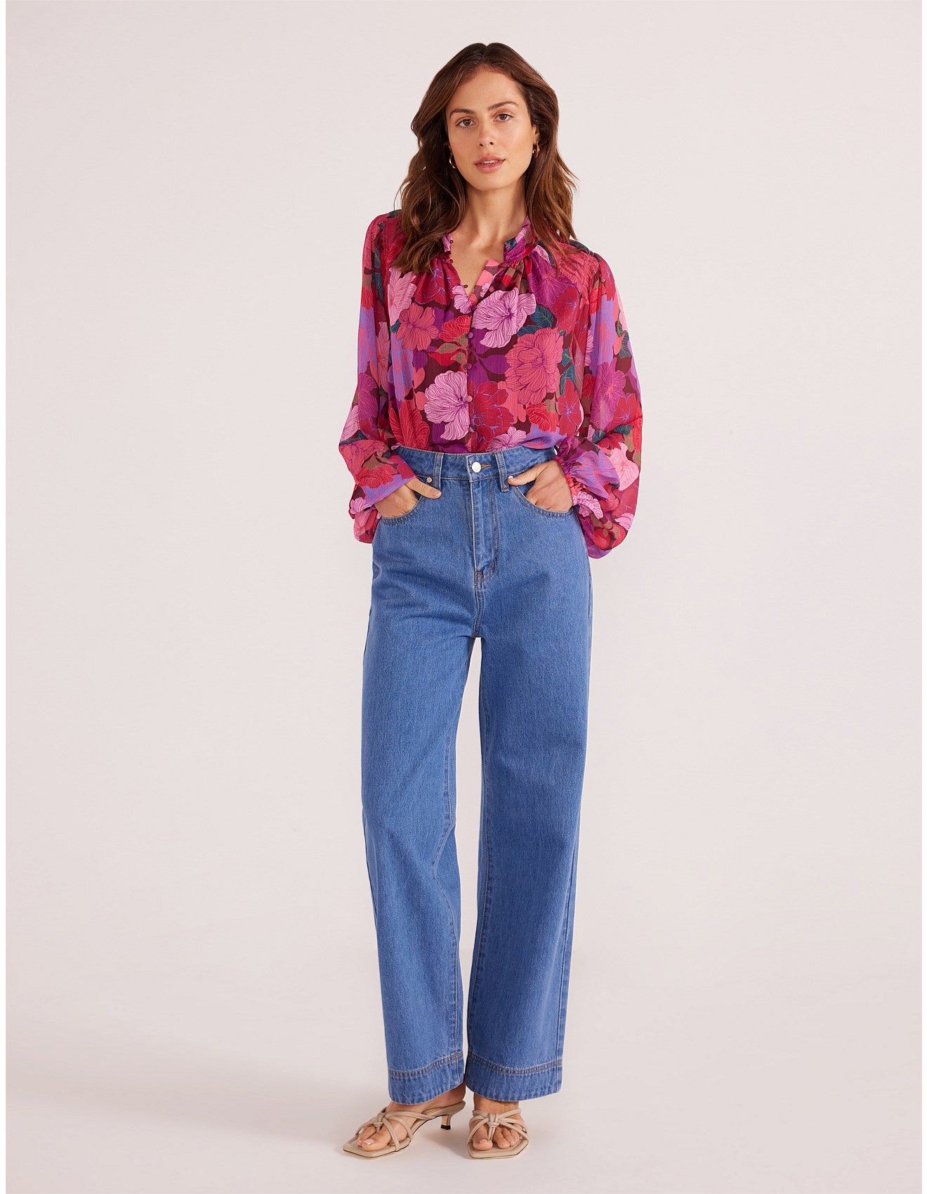 MinkPink Lexie Long Sleeve Blouse [COLOUR:Floral Blooms SIZE:S]