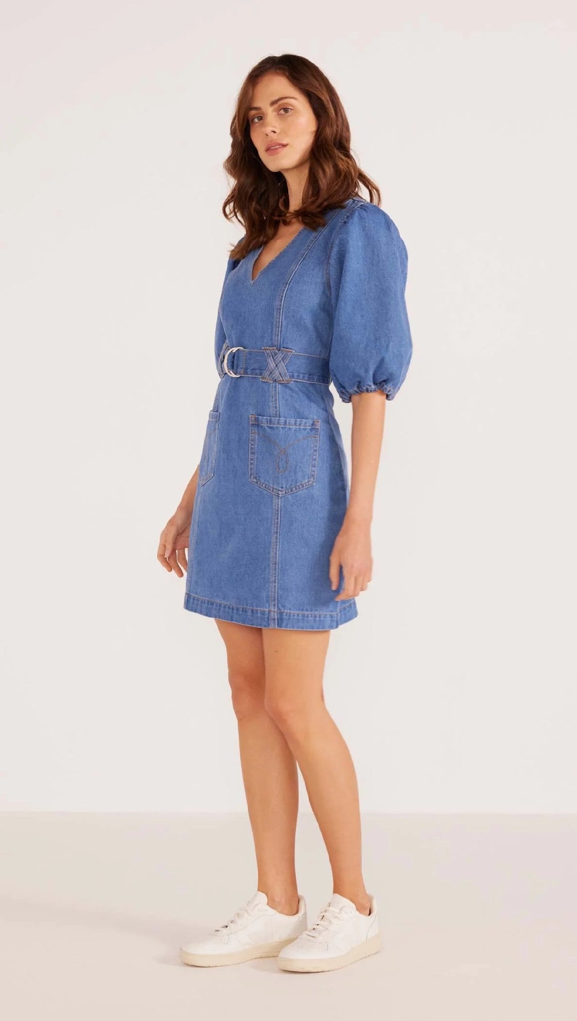 MinkPink Peyton Denim Mini Dress [COLOUR:Denim blue SIZE:S]