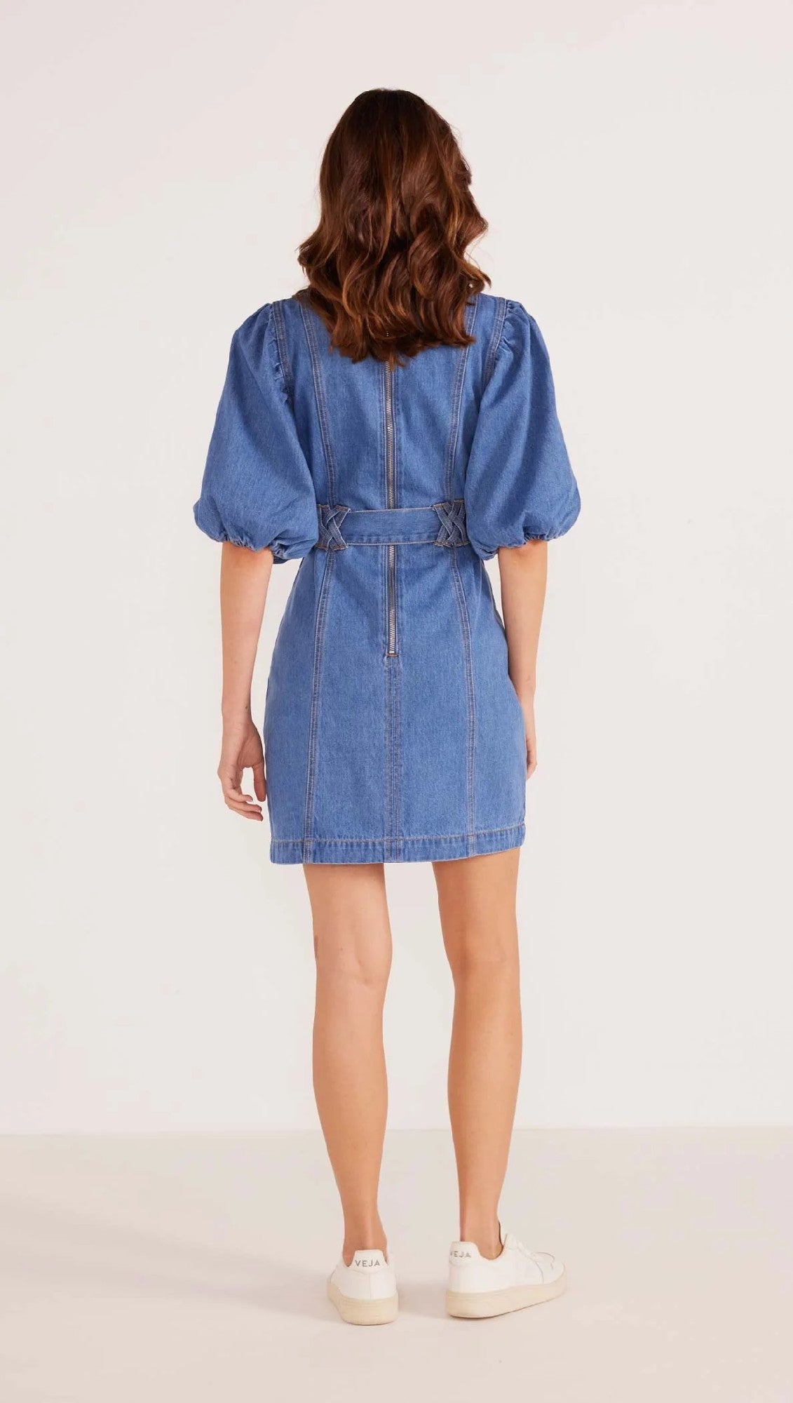 MinkPink Peyton Denim Mini Dress [COLOUR:Denim blue SIZE:S]