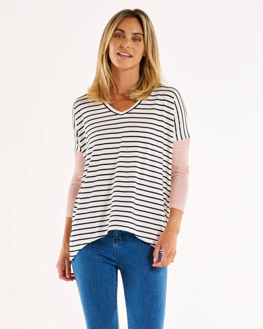 Betty Basics Geneva Tee [COLOUR:Blue/Red Stripe SIZE:8]