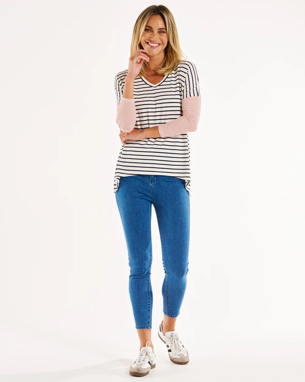 Betty Basics Geneva Tee [COLOUR:Blue/Red Stripe SIZE:8]