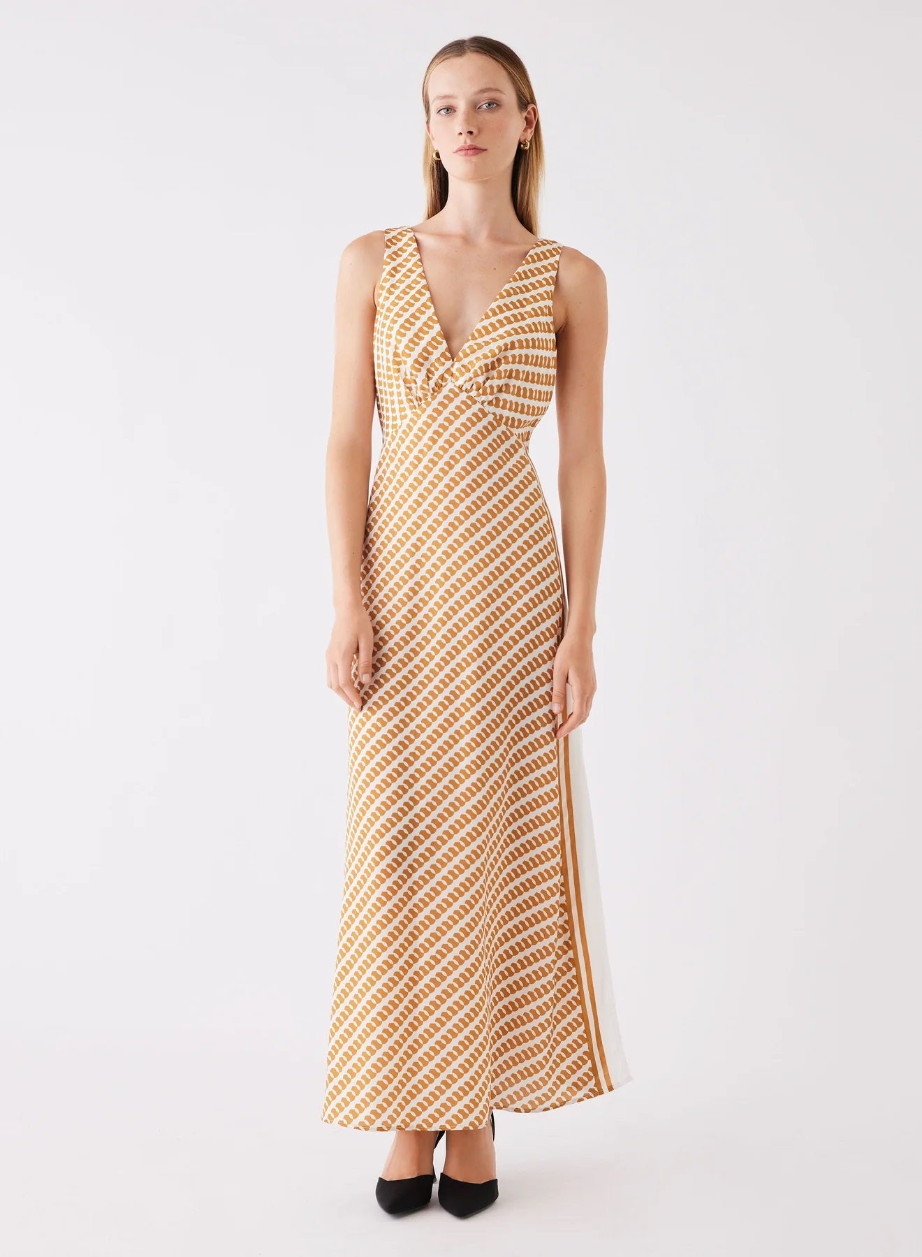 Esmaee Retrospective Midi Dress [COLOUR:Mustard Print SIZE:XS]