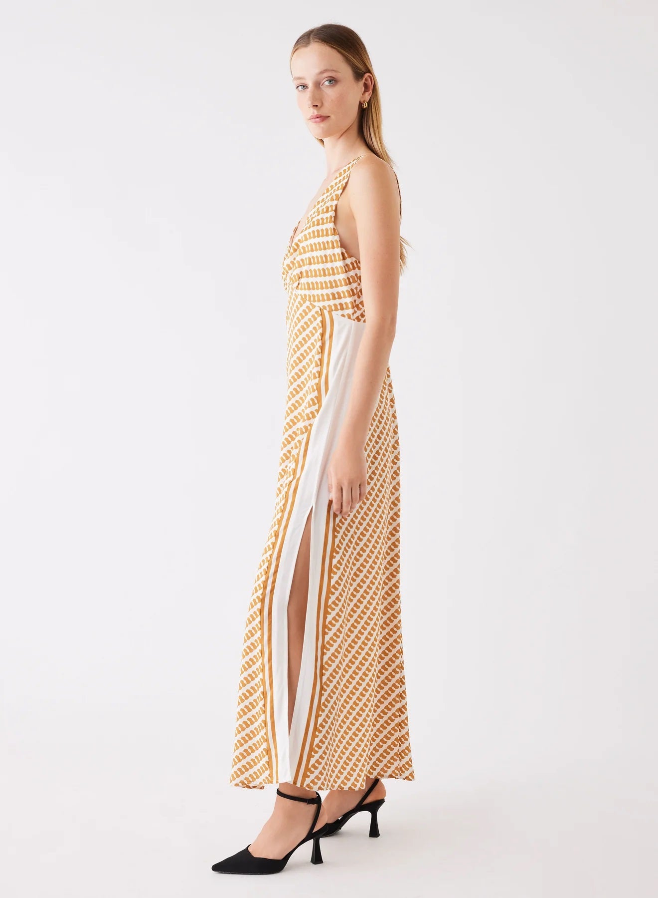 Esmaee Retrospective Midi Dress [COLOUR:Mustard Print SIZE:XS]