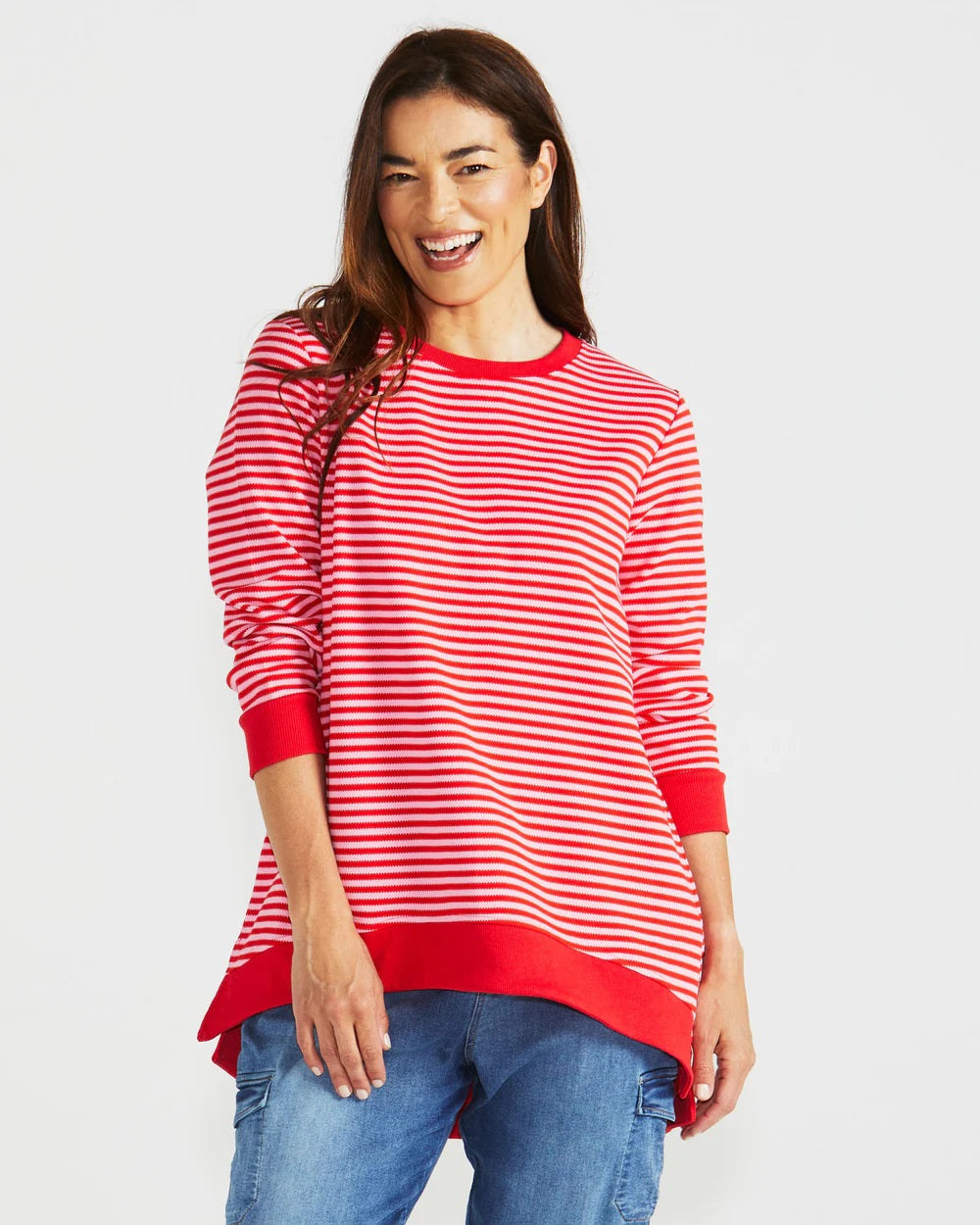 Betty Basics Courtney Stripe Jumper [COLOUR:Cherry Stripe SIZE:6]