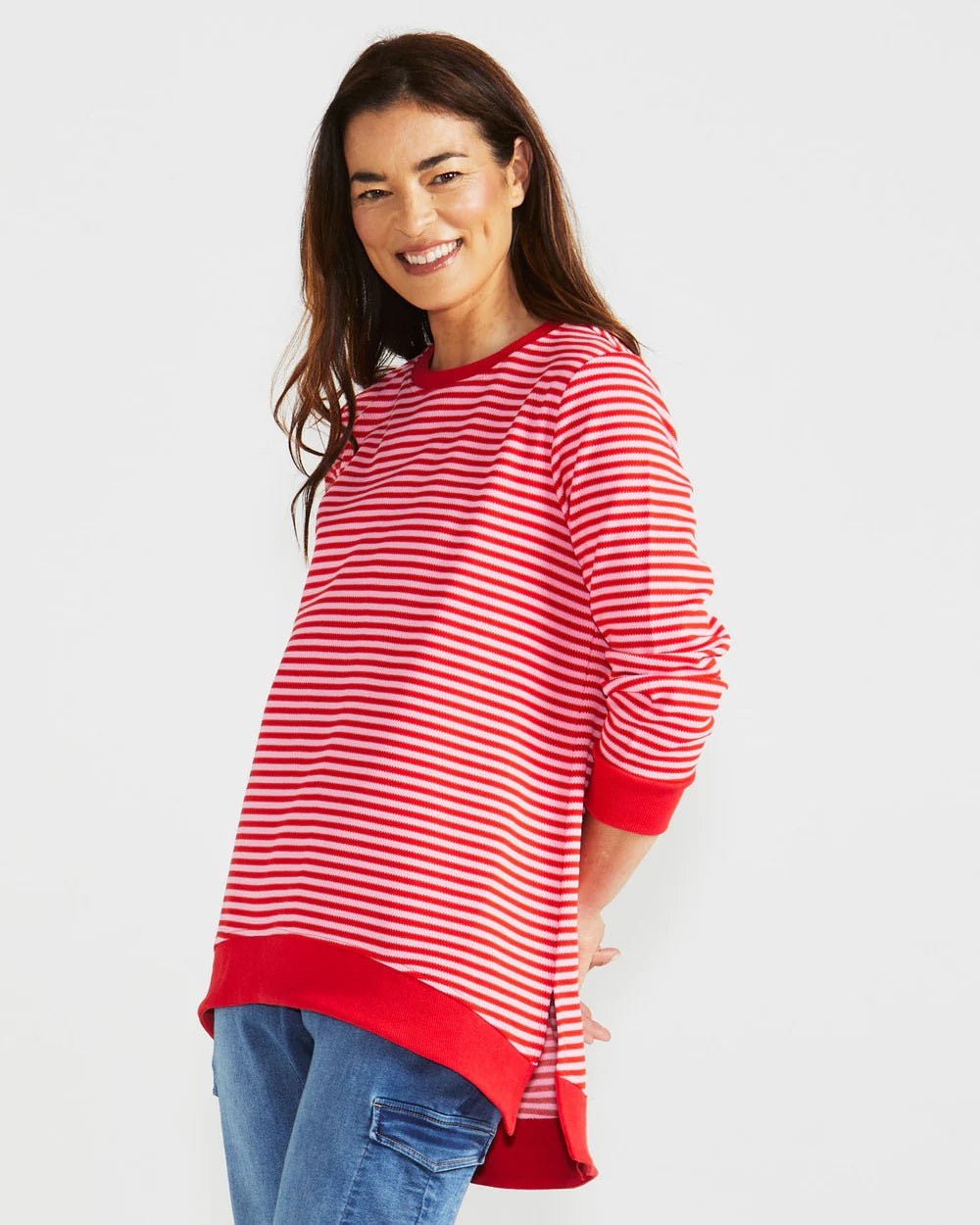 Betty Basics Courtney Stripe Jumper [COLOUR:Cherry Stripe SIZE:6]