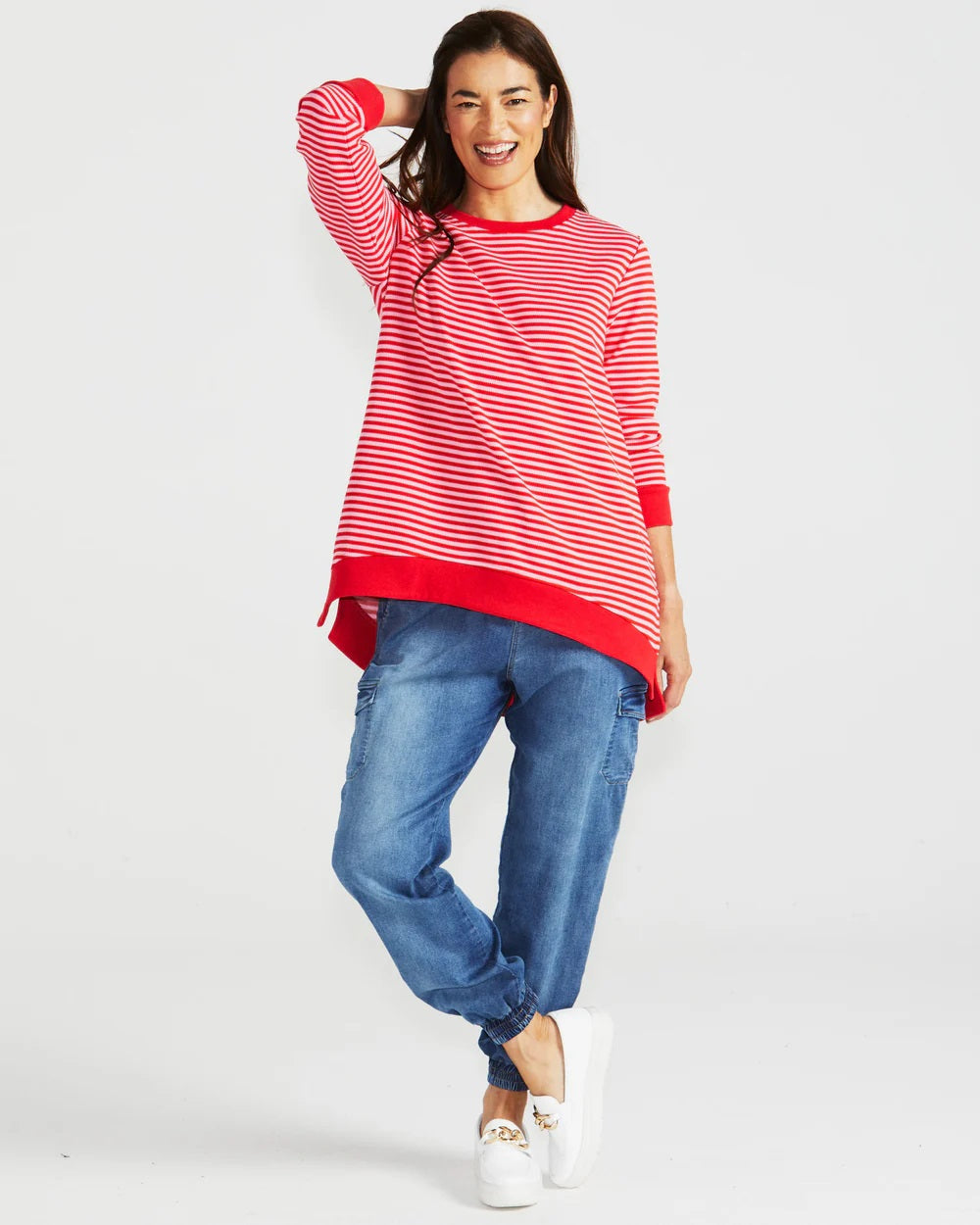 Betty Basics Courtney Stripe Jumper [COLOUR:Cherry Stripe SIZE:6]