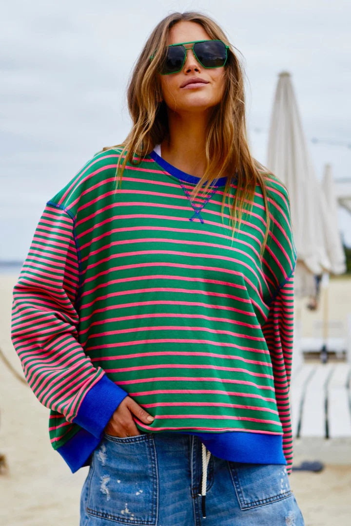 Hammill & Co Retro Stripe Sweat [COLOUR:Green/pink SIZE:S]