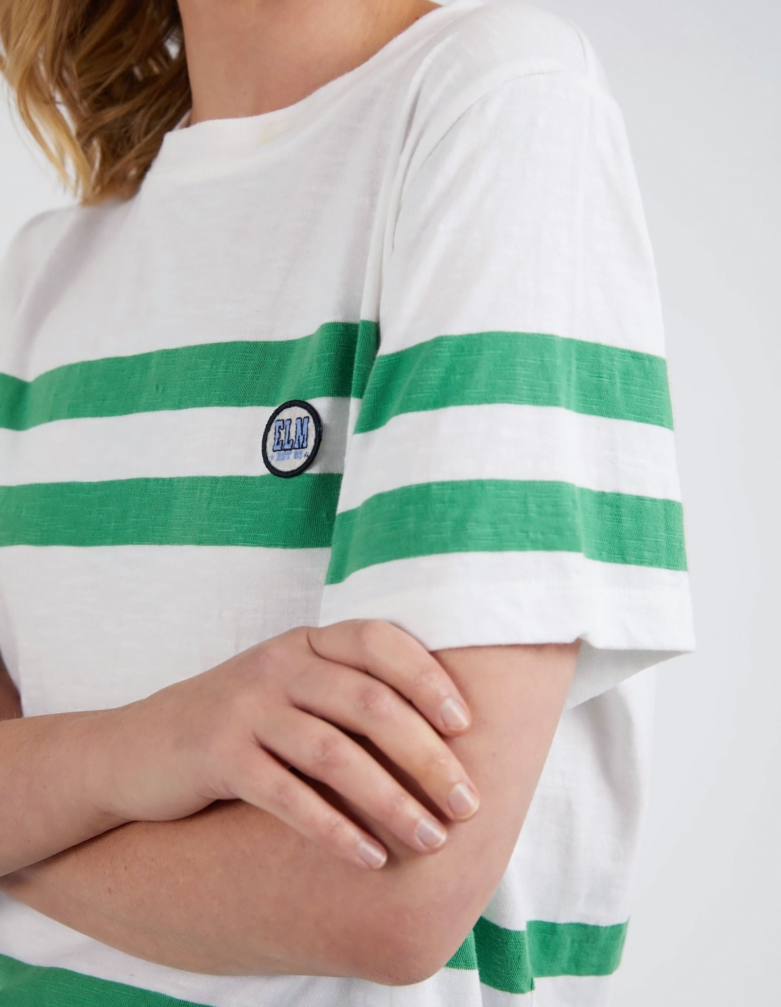 Elm Allegra S/S Tee [COLOUR:White & Green Stripe SIZE:8]