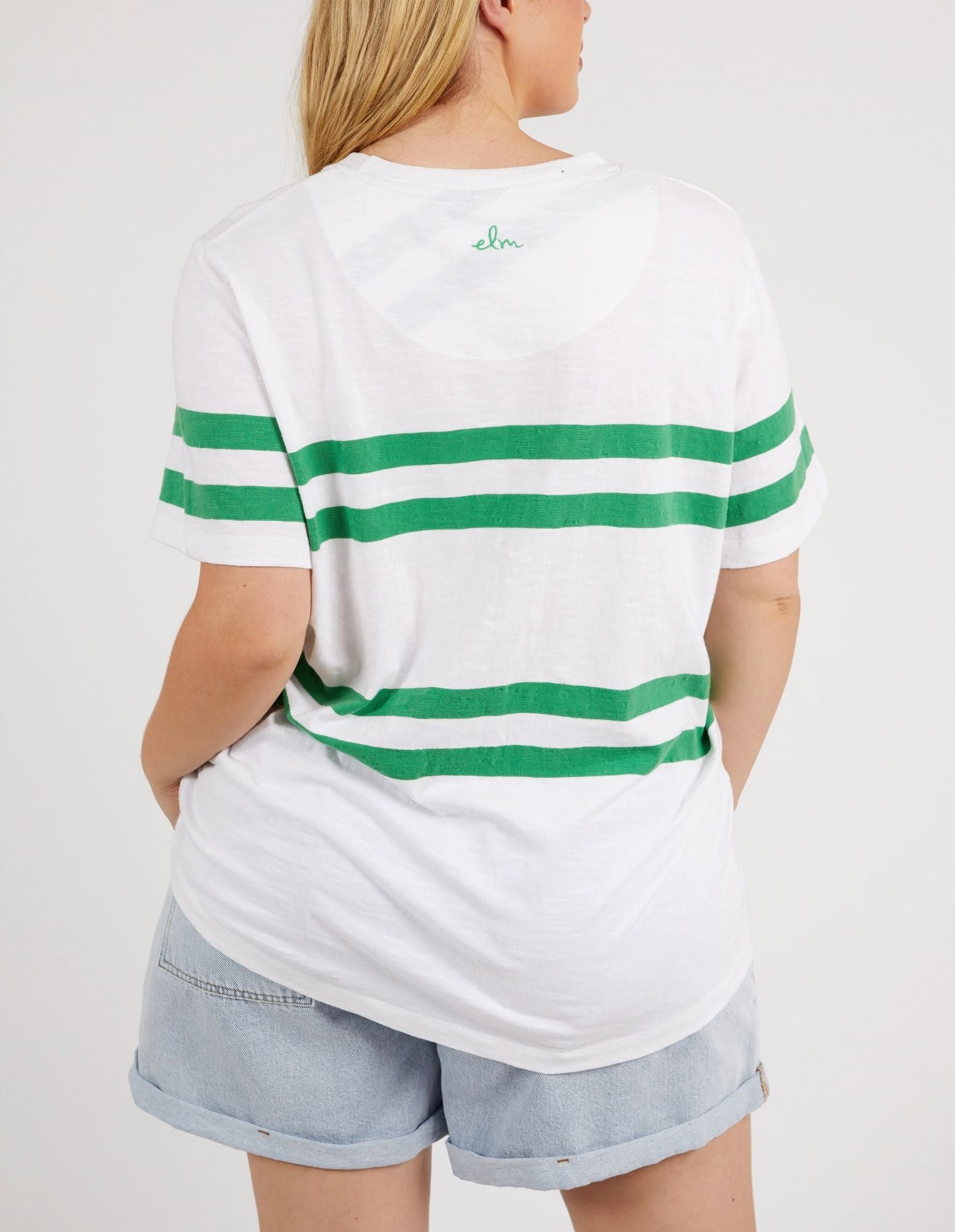 Elm Allegra S/S Tee [COLOUR:White & Green Stripe SIZE:8]