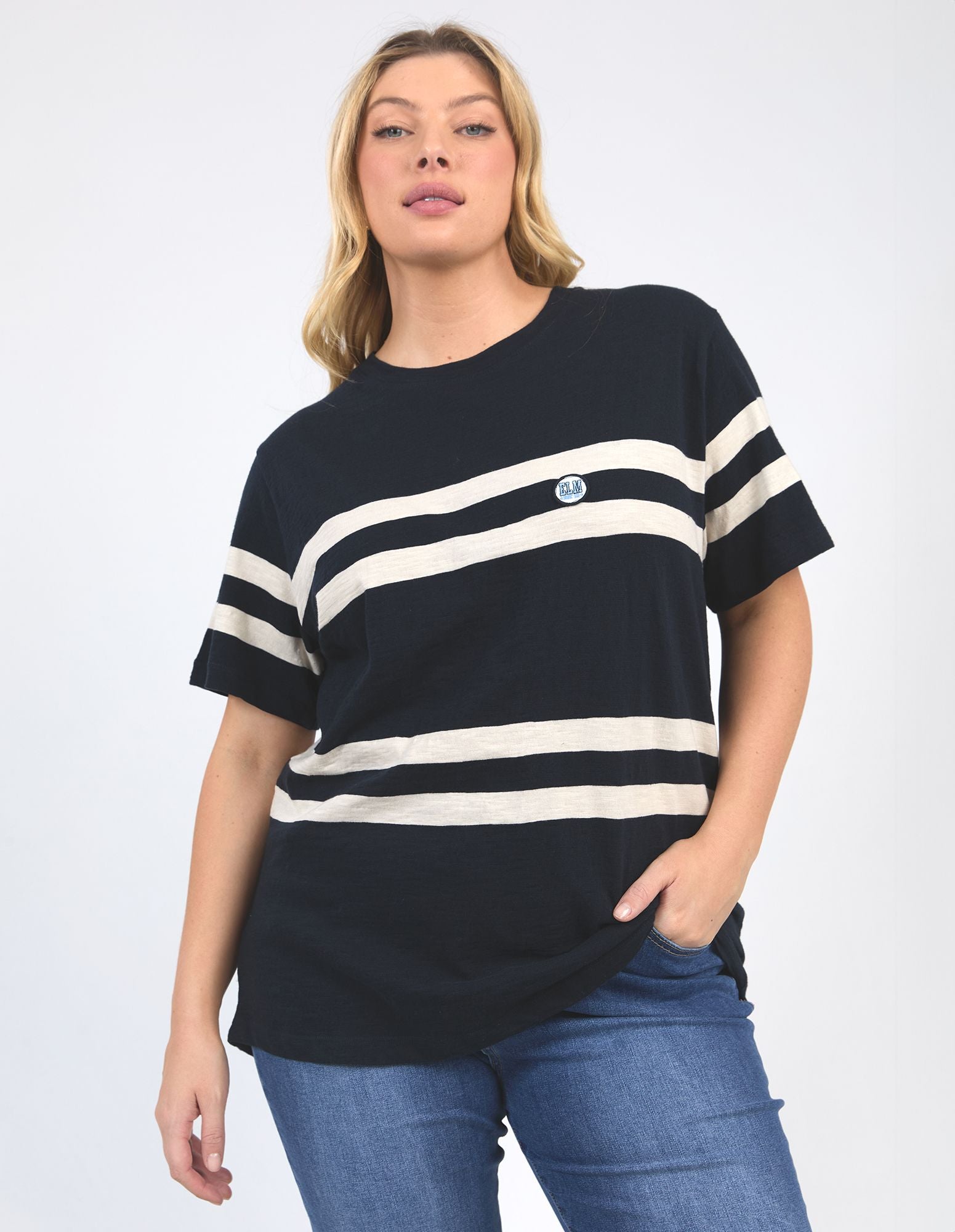 Elm Allegra S/S Tee [COLOUR:Navy & White Stripe SIZE:10]