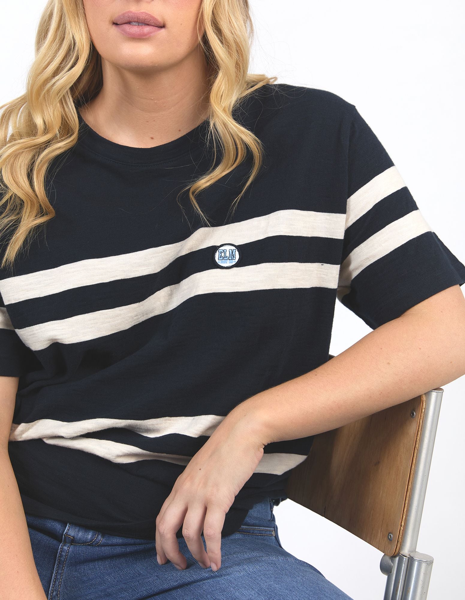 Elm Allegra S/S Tee [COLOUR:Navy & White Stripe SIZE:10]