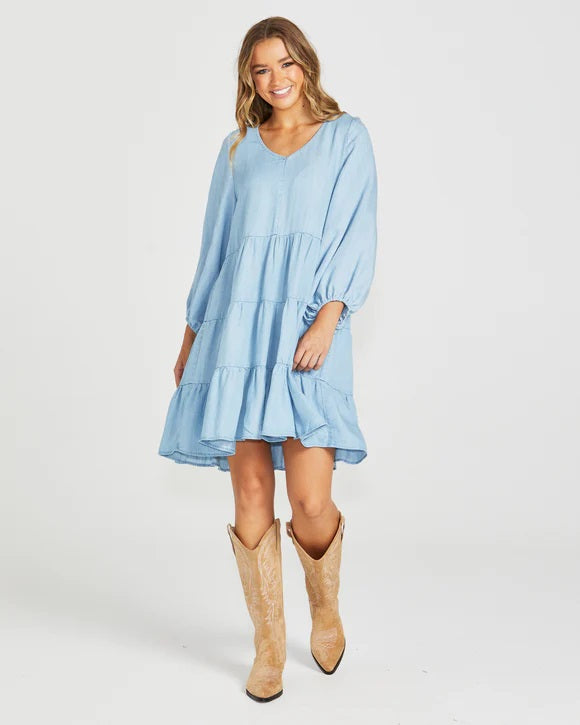 Sass Davie Tiered Dress [COLOUR:Chambray SIZE:8]