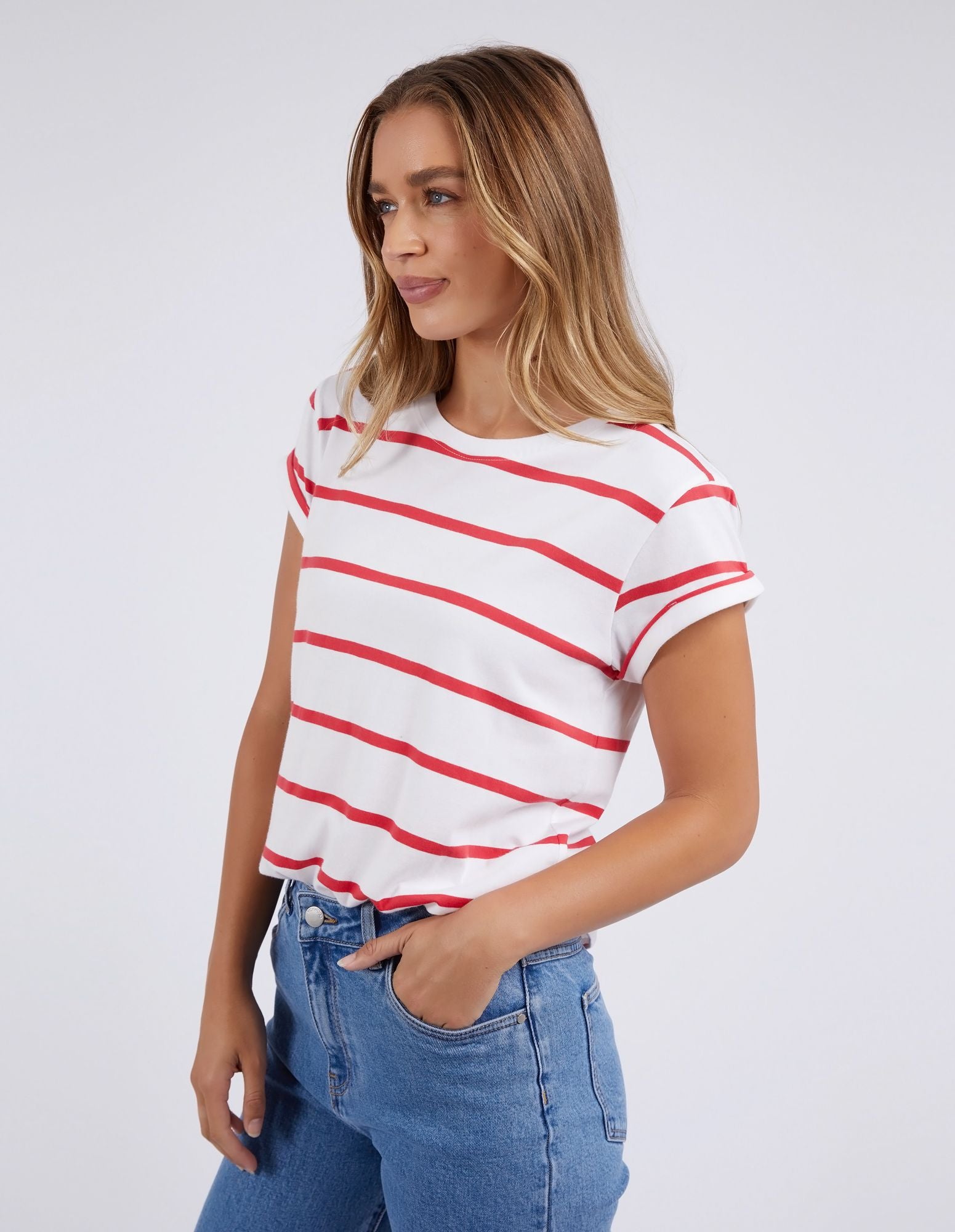 Foxwood Manly Stripe Tee [COLOUR:White/Cayenne Stripe SIZE:8]