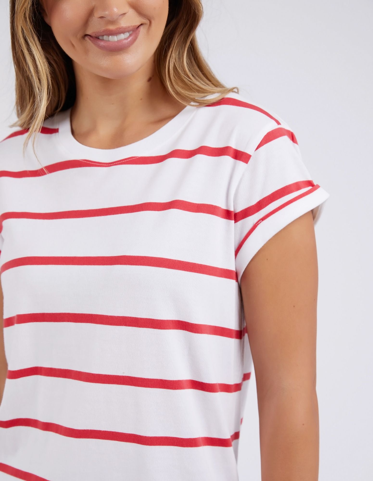 Foxwood Manly Stripe Tee [COLOUR:White/Cayenne Stripe SIZE:8]