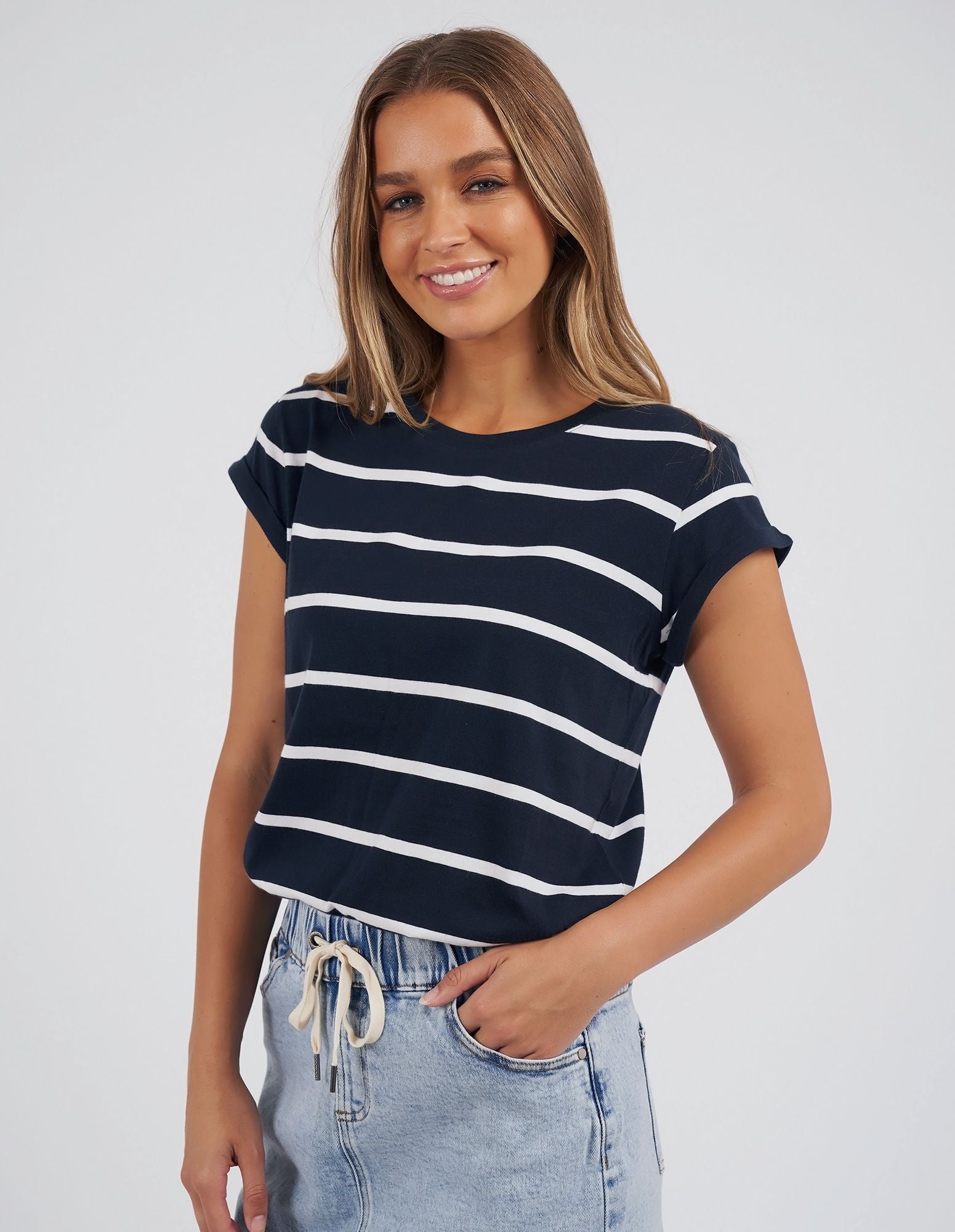 Foxwood Manly Stripe Tee [COLOUR:Navy SIZE:8]