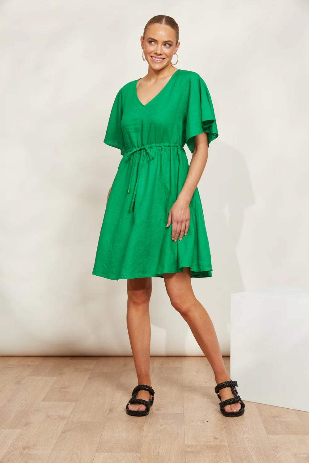 Eb & Ive Halcyon Tie Dress [COLOUR:Emerald SIZE:XS]