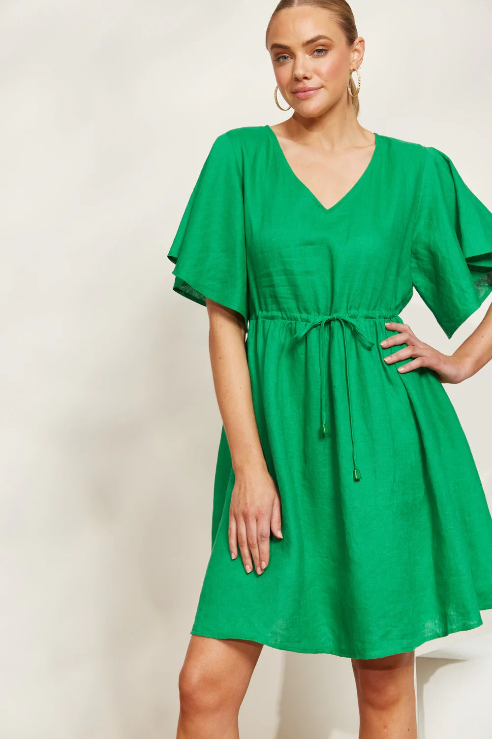 Eb & Ive Halcyon Tie Dress [COLOUR:Emerald SIZE:XS]