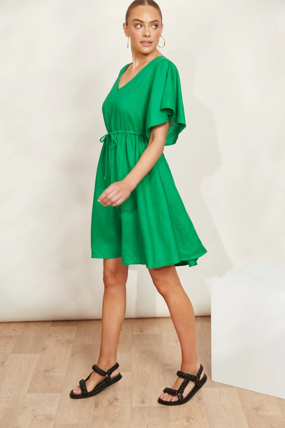 Eb & Ive Halcyon Tie Dress [COLOUR:Emerald SIZE:XS]