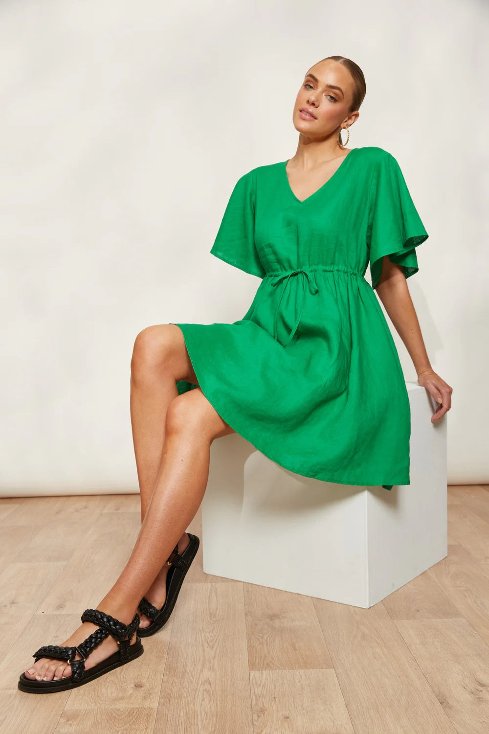 Eb & Ive Halcyon Tie Dress [COLOUR:Emerald SIZE:XS]