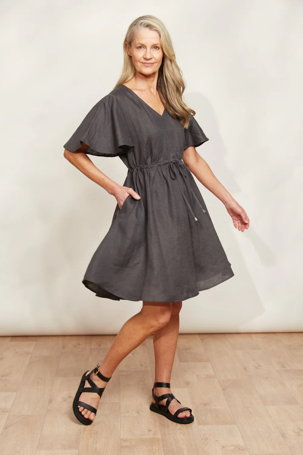 Eb & Ive Halcyon Tie Dress [COLOUR:Oyster SIZE:XS]