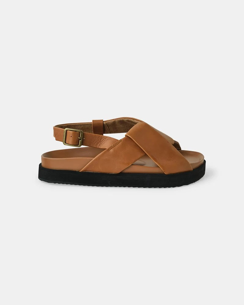 Walnut Mya Leather Slide [COLOUR:Tan SIZE:37]