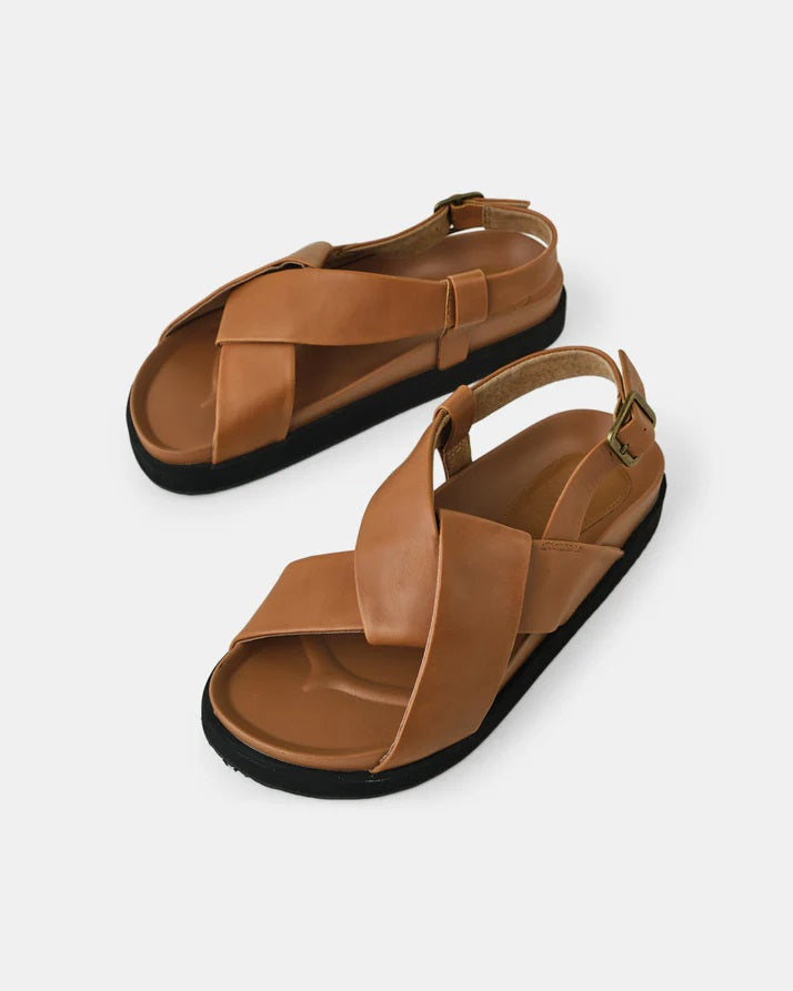 Walnut Mya Leather Slide [COLOUR:Tan SIZE:37]