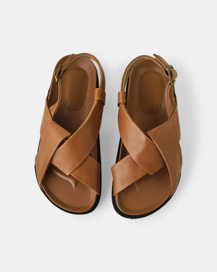 Walnut Mya Leather Slide [COLOUR:Tan SIZE:37]