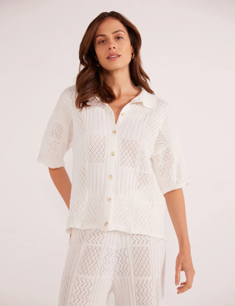 MinkPink Kacey Knit Shirt [COLOUR:Ivory SIZE:XS]