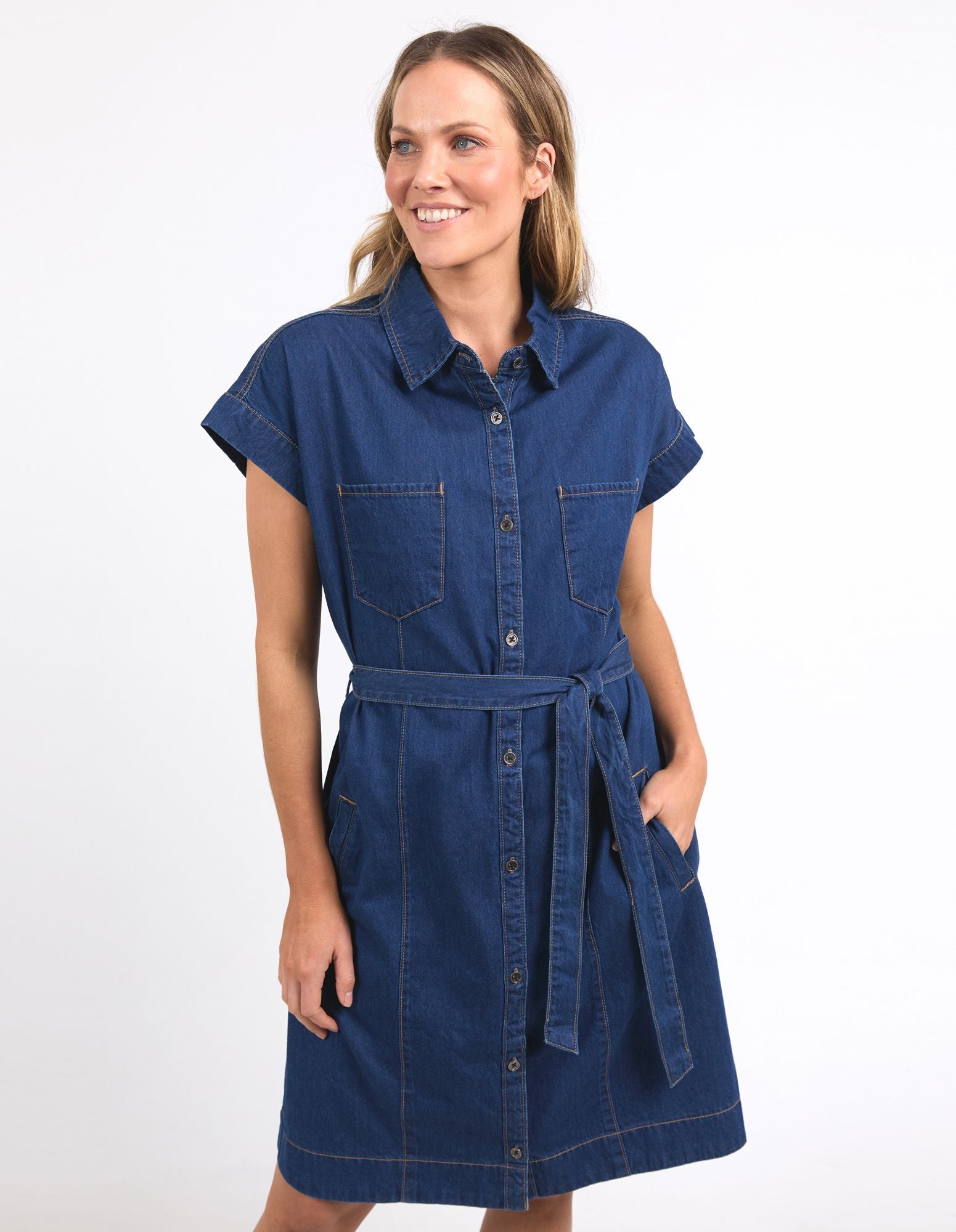 Elm Everleigh Denim Dress [COLOUR:Dark Blue  SIZE:8]