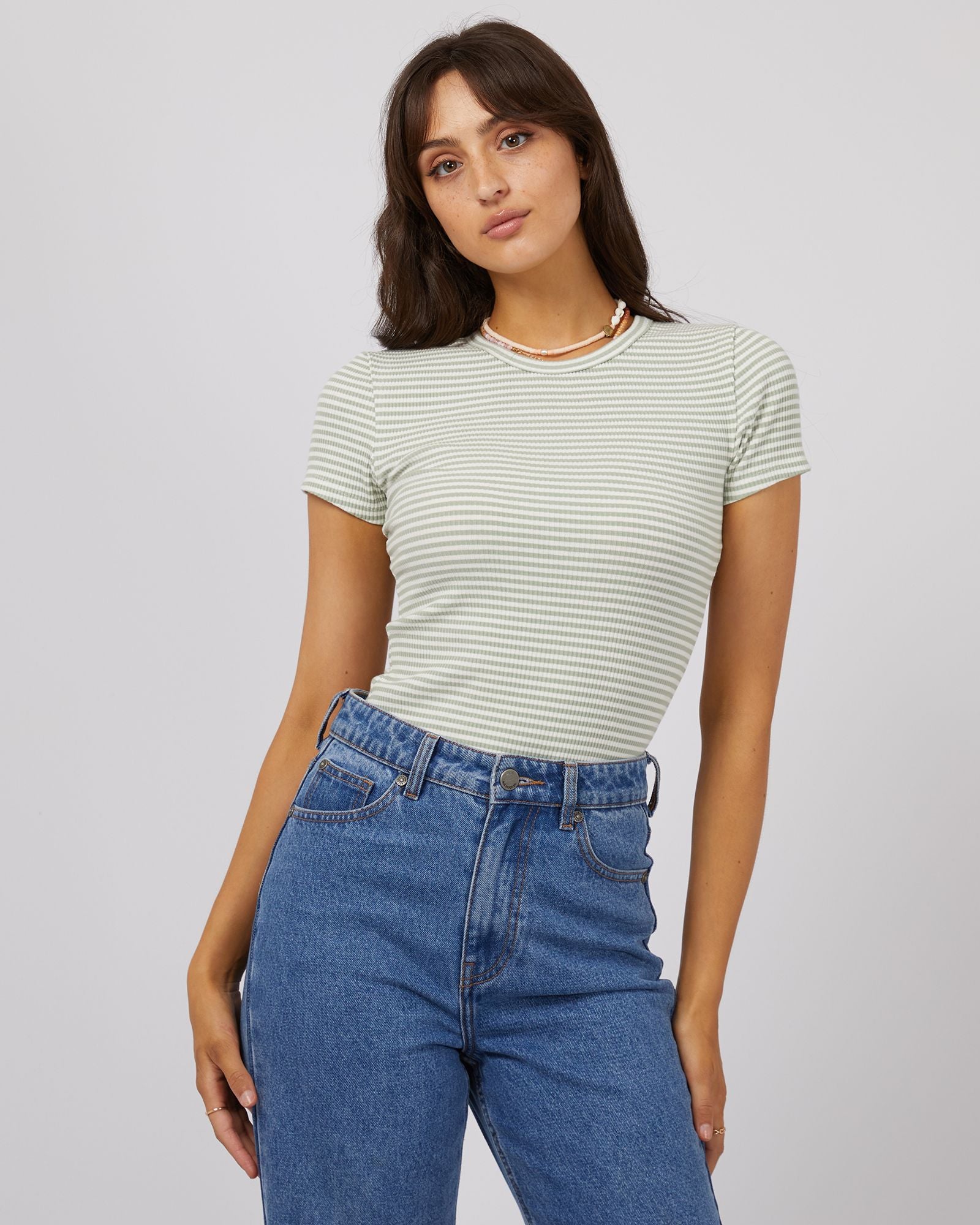 All About Eve Eve Rib Stripe Tee [COLOUR:Surf SIZE:6]