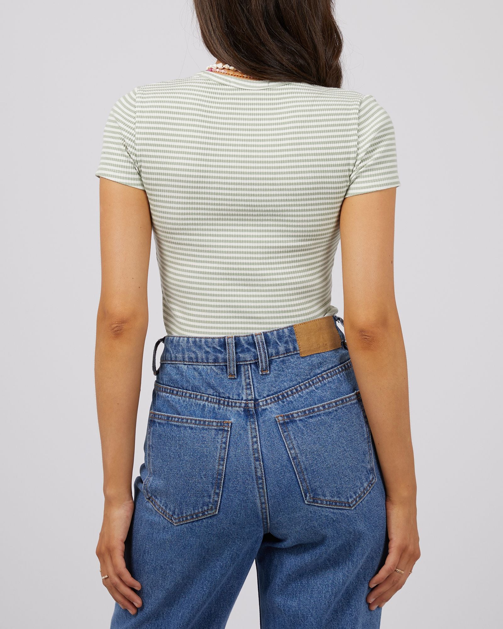 All About Eve Eve Rib Stripe Tee [COLOUR:Surf SIZE:6]