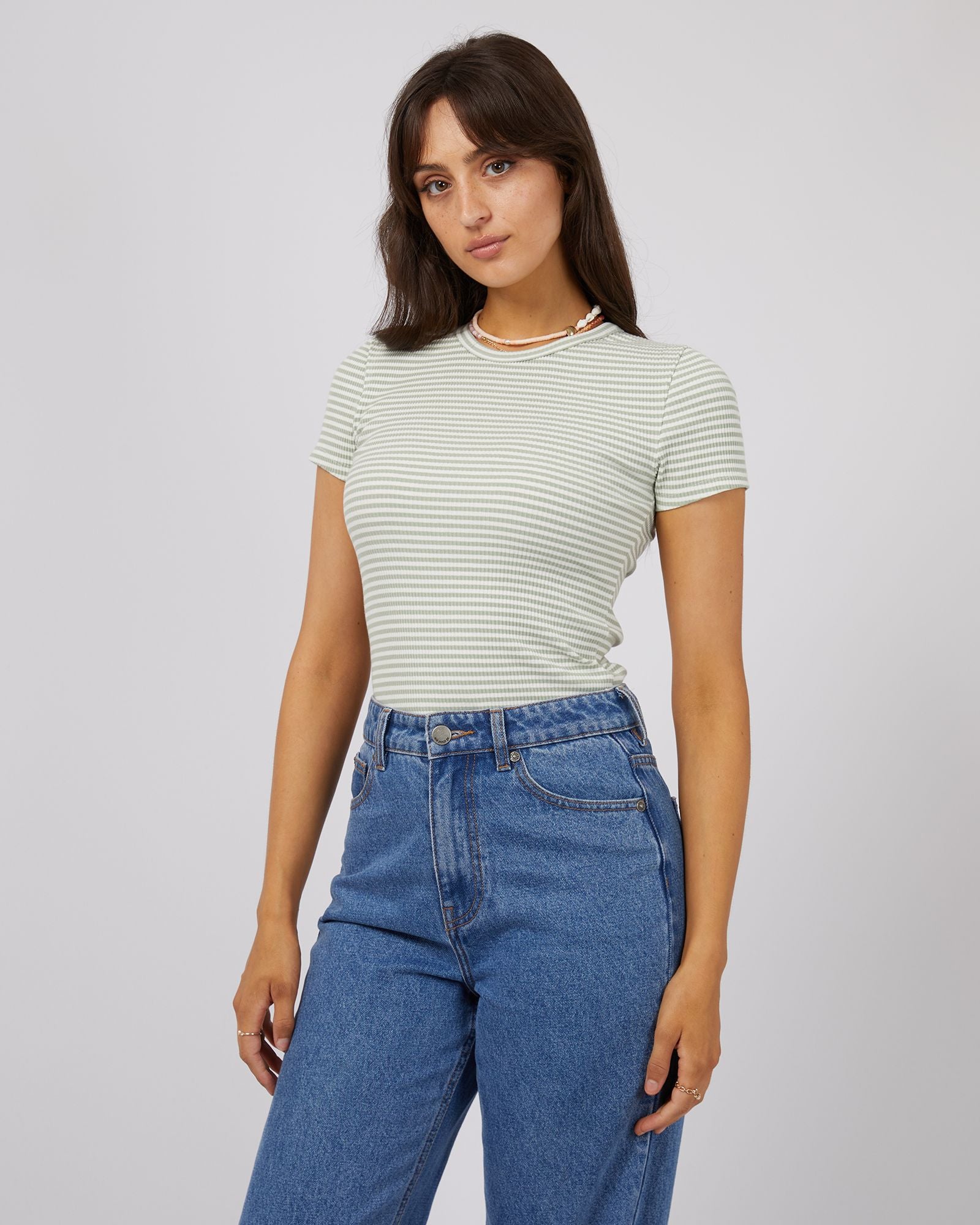 All About Eve Eve Rib Stripe Tee [COLOUR:Surf SIZE:6]