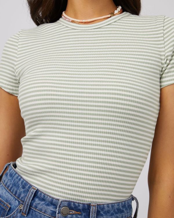 All About Eve Eve Rib Stripe Tee [COLOUR:Surf SIZE:6]