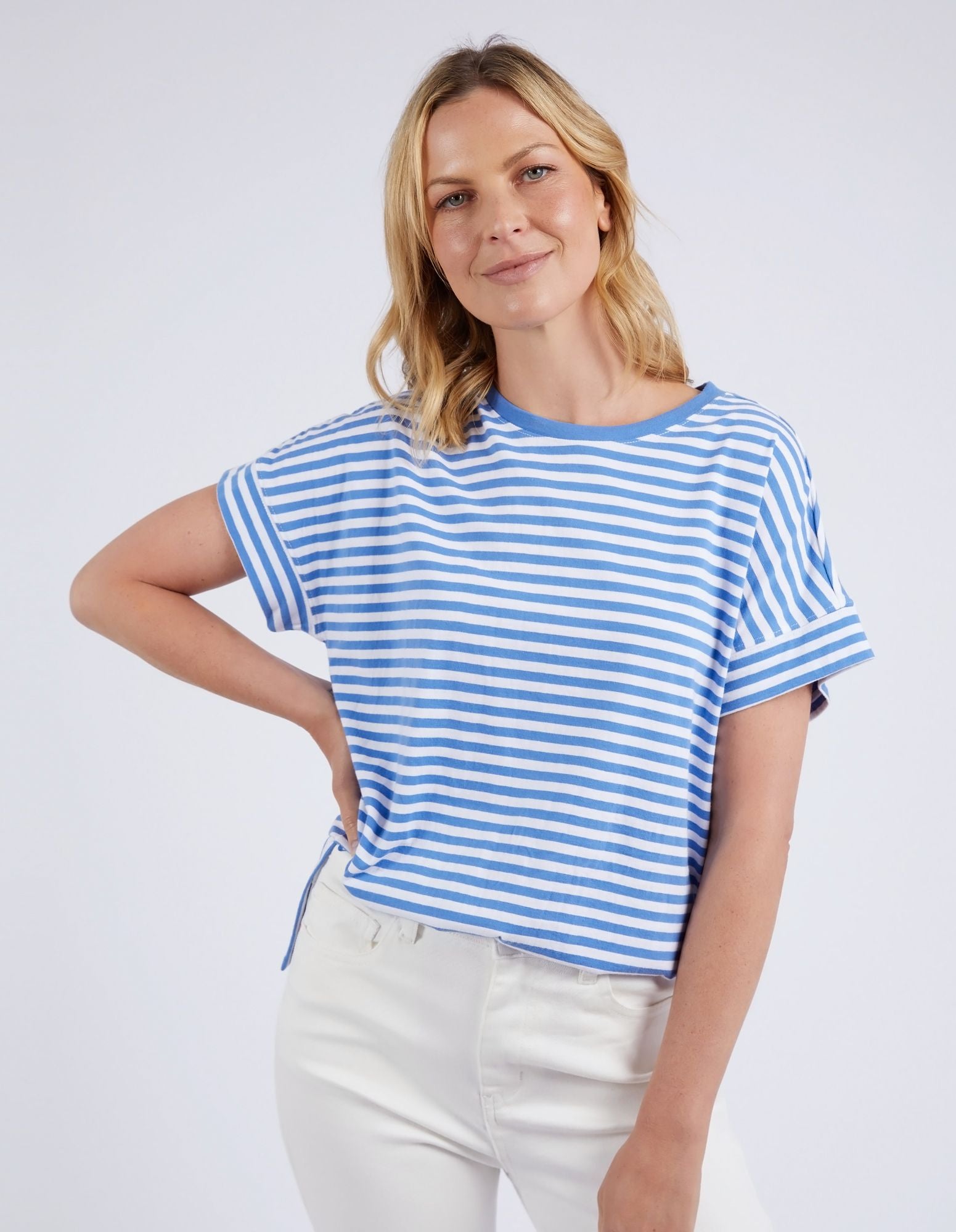 Elm Yara Stripe S/S Tee [COLOUR:Cerulean blue SIZE:8]